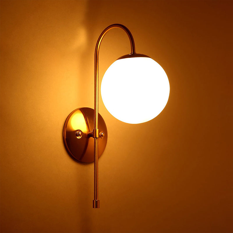 Lisslune | Brass Globe Wall Lamp Modern Opal Glass 1 Light Coffee House Wall Lamp Fixture