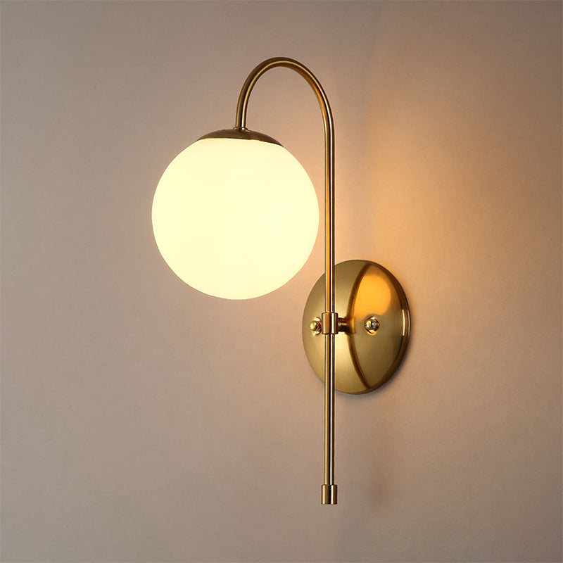 Lisslune | Brass Globe Wall Lamp Modern Opal Glass 1 Light Coffee House Wall Lamp Fixture
