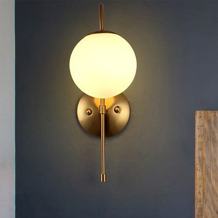 Lisslune | Brass Globe Wall Lamp Modern Opal Glass 1 Light Coffee House Wall Lamp Fixture