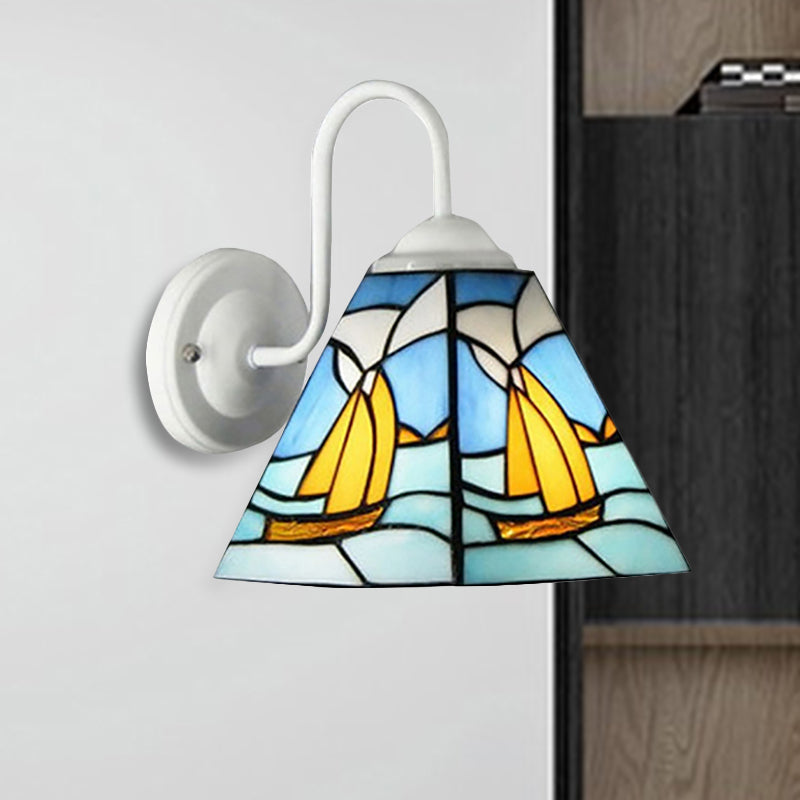 Skørter | Sailboat Blue Glass Wall Lamp Mediterranean White Wall Mounted Lighting for Hallway