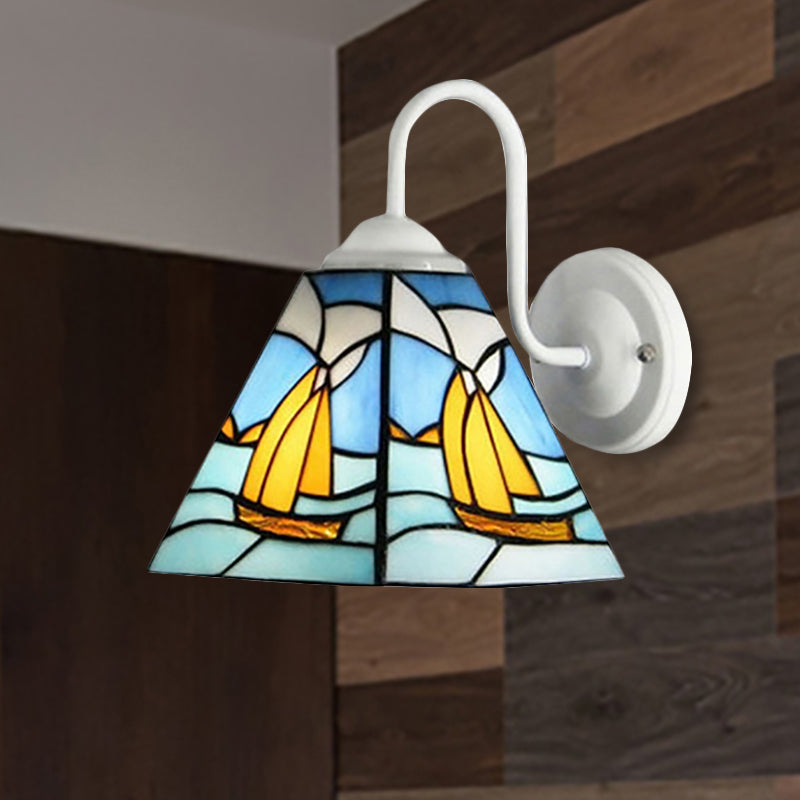Skørter | Sailboat Blue Glass Wall Lamp Mediterranean White Wall Mounted Lighting for Hallway
