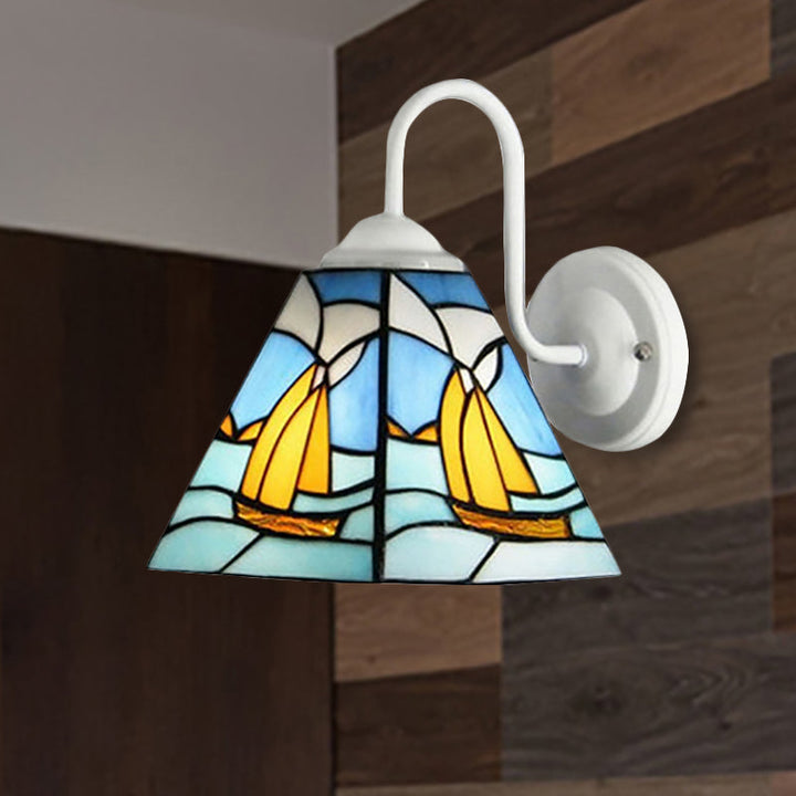 Skørter | Sailboat Blue Glass Wall Lamp Mediterranean White Wall Mounted Lighting for Hallway