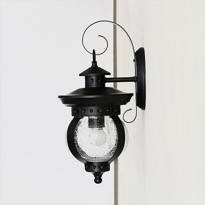 Lisslune | 1 Light Seedy Glass Wall Light Rustic Black Lantern Bedroom Lighting Fixture