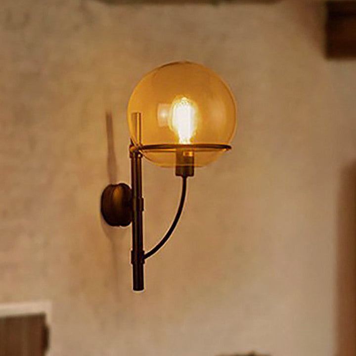 Lisslune | 1 Light Globe Wall Lamp Light Fixture Industrial Black Clear Glass Wall Lamp for Coffee Shop