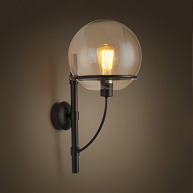 Lisslune | 1 Light Globe Wall Lamp Light Fixture Industrial Black Clear Glass Wall Lamp for Coffee Shop