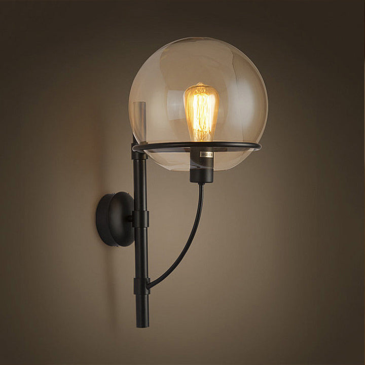 Lisslune | 1 Light Globe Wall Lamp Light Fixture Industrial Black Clear Glass Wall Lamp for Coffee Shop