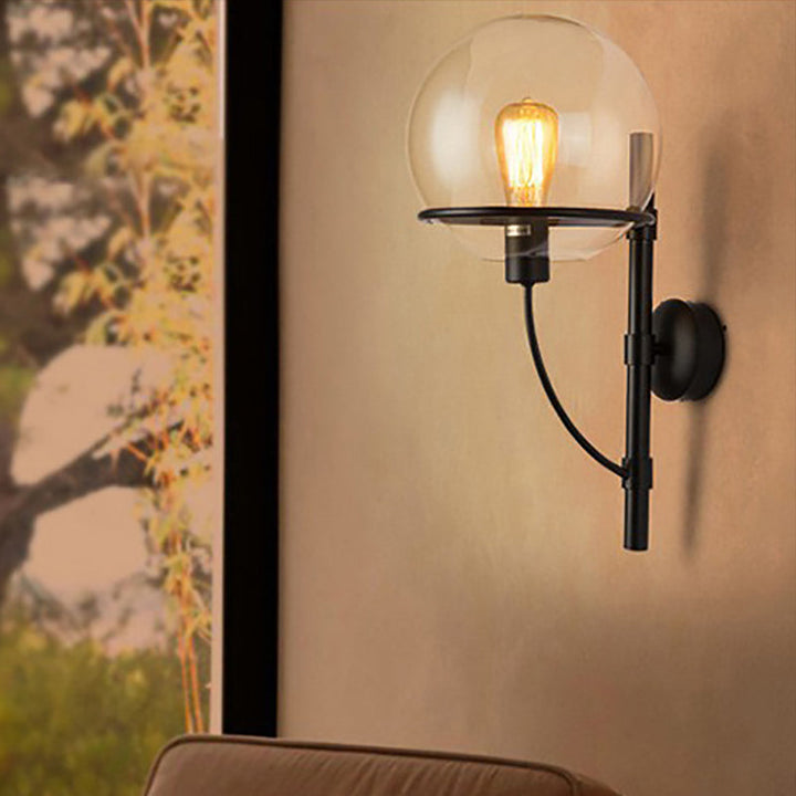 Lisslune | 1 Light Globe Wall Lamp Light Fixture Industrial Black Clear Glass Wall Lamp for Coffee Shop