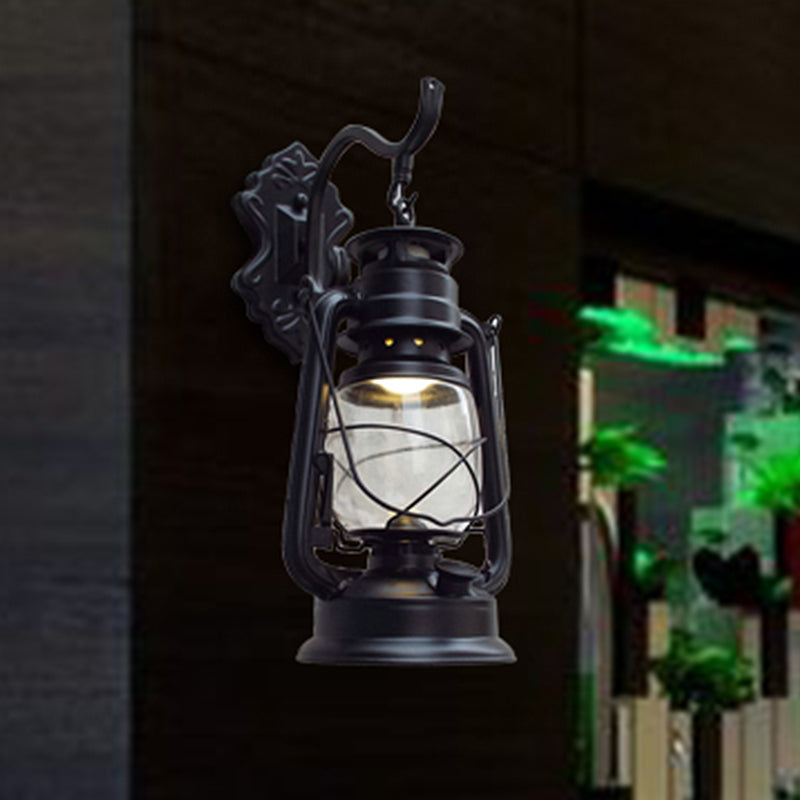 Lisslune | Clear Glass Black/Antique Brass Wall Lamp Lantern 1-Light Coastal Light for Veranda