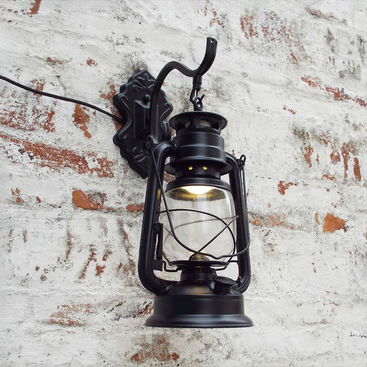 Lisslune | Clear Glass Black/Antique Brass Wall Lamp Lantern 1-Light Coastal Light for Veranda