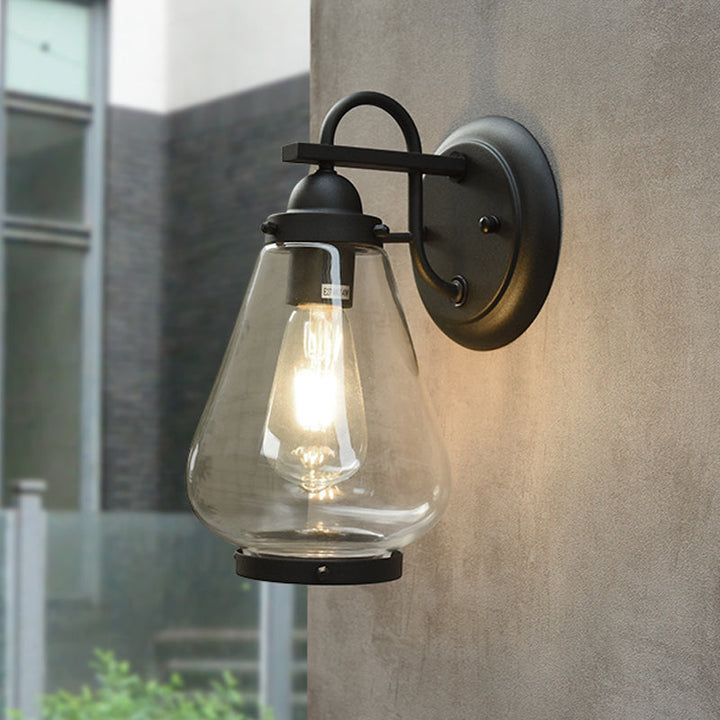 Lisslune | Clear Glass Black Wall Light Cone 1-Light Industrial Wall Lamp Light for Porch