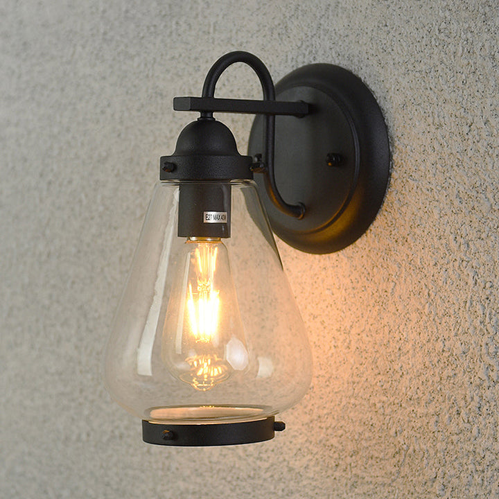 Lisslune | Clear Glass Black Wall Light Cone 1-Light Industrial Wall Lamp Light for Porch