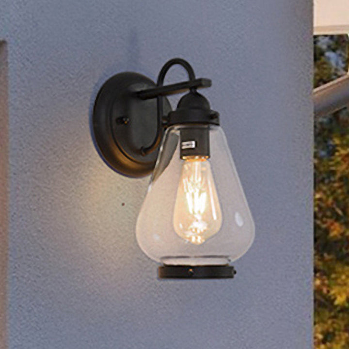 Lisslune | Clear Glass Black Wall Light Cone 1-Light Industrial Wall Lamp Light for Porch