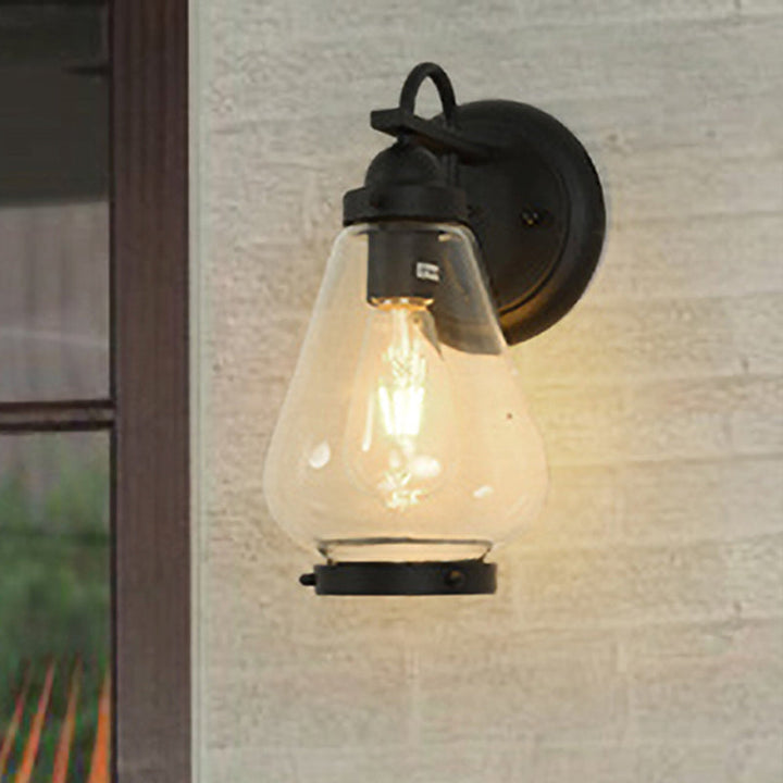 Lisslune | Clear Glass Black Wall Light Cone 1-Light Industrial Wall Lamp Light for Porch