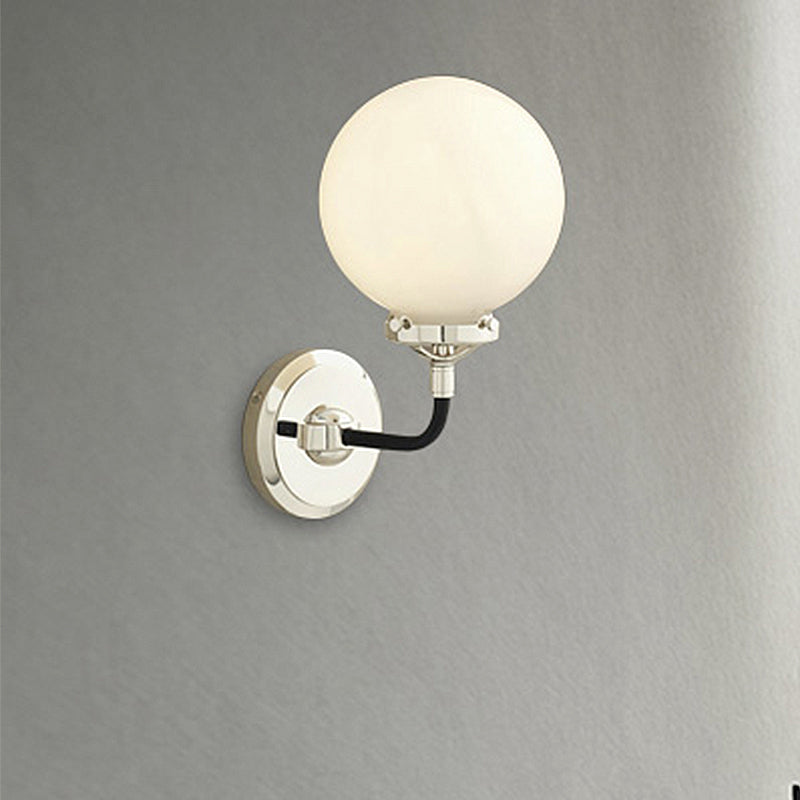 Lisslune | Modern Globe Shade Wall Lamp Fixture 1/2-Bulb Opal Glass Sconce Light in Antique Brass/Chrome