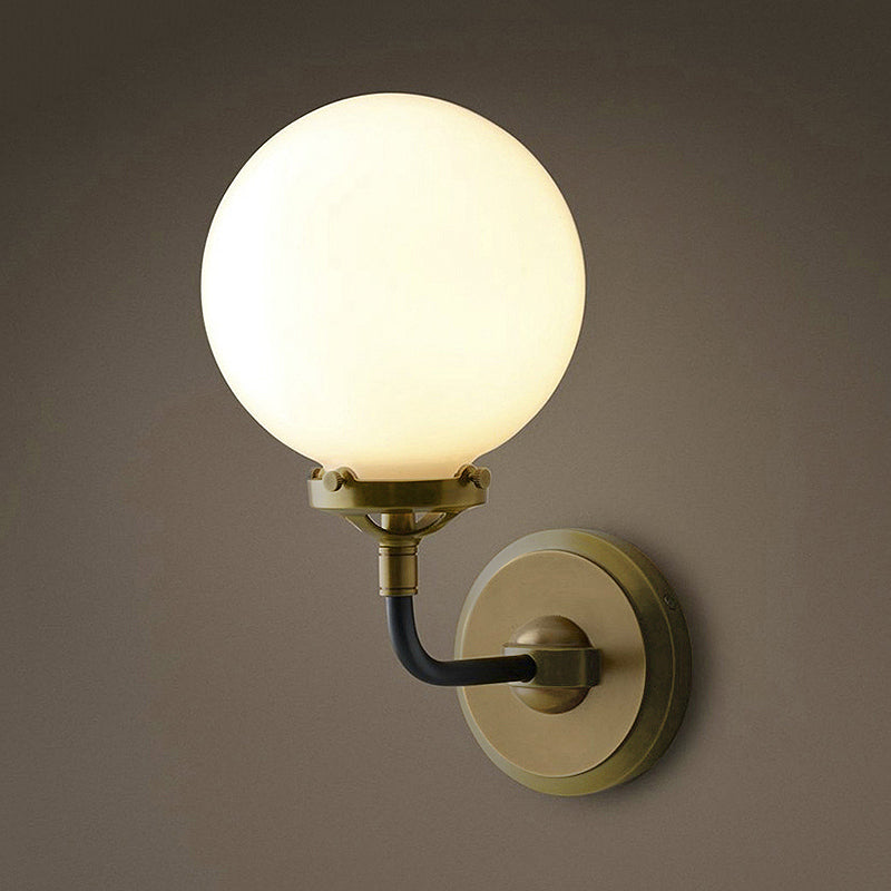 Lisslune | Modern Globe Shade Wall Lamp Fixture 1/2-Bulb Opal Glass Sconce Light in Antique Brass/Chrome