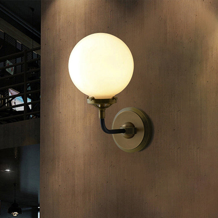 Lisslune | Modern Globe Shade Wall Lamp Fixture 1/2-Bulb Opal Glass Sconce Light in Antique Brass/Chrome