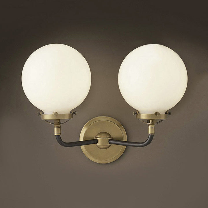 Lisslune | Modern Globe Shade Wall Lamp Fixture 1/2-Bulb Opal Glass Sconce Light in Antique Brass/Chrome