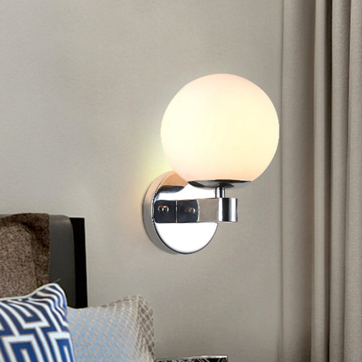 Lisslune | Chrome/Gold Round Wall Light Industrial Opal Glass 1 Light Bedroom Wall Lamp Fixture