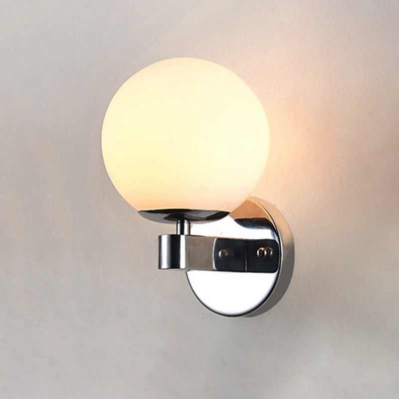 Lisslune | Chrome/Gold Round Wall Light Industrial Opal Glass 1 Light Bedroom Wall Lamp Fixture