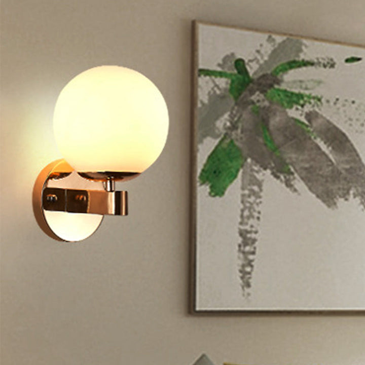 Lisslune | Chrome/Gold Round Wall Light Industrial Opal Glass 1 Light Bedroom Wall Lamp Fixture