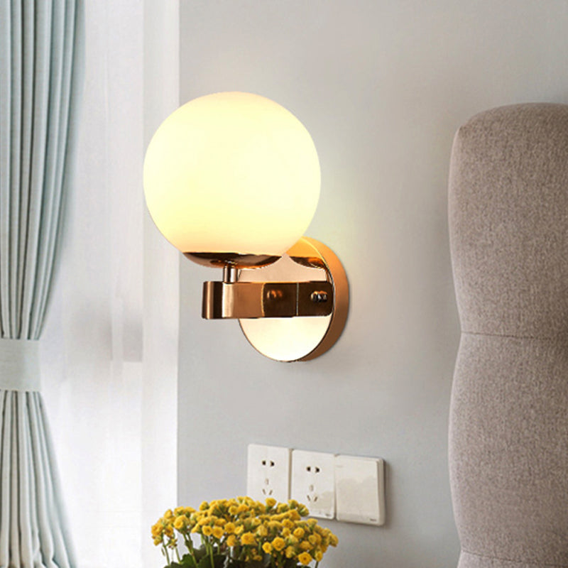 Lisslune | Chrome/Gold Round Wall Light Industrial Opal Glass 1 Light Bedroom Wall Lamp Fixture