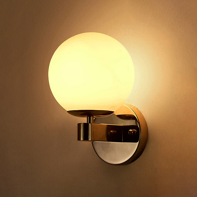 Lisslune | Chrome/Gold Round Wall Light Industrial Opal Glass 1 Light Bedroom Wall Lamp Fixture