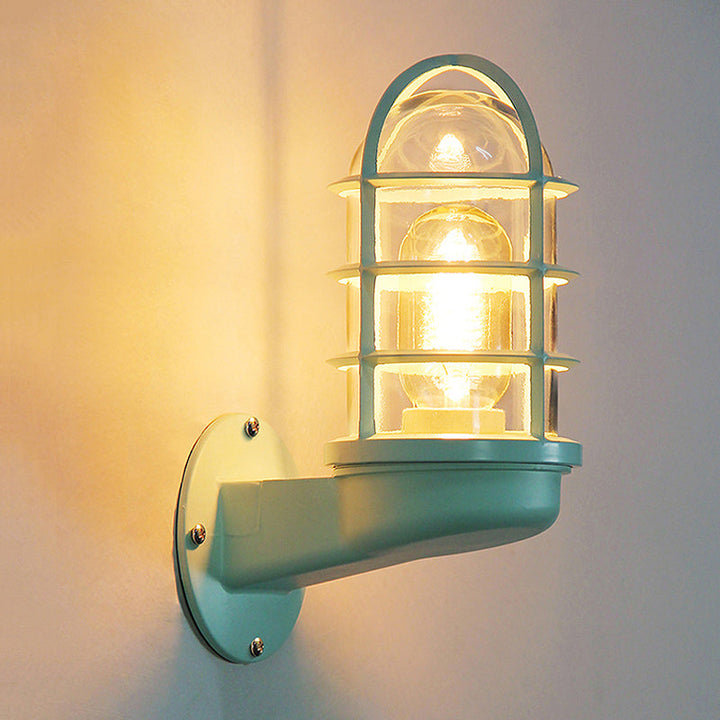 Lisslune | Cylinder Clear Glass Wall Mounted Lamp Industrial Single Bulb Living Room Wall Light in Pink/Blue/Green with Cage