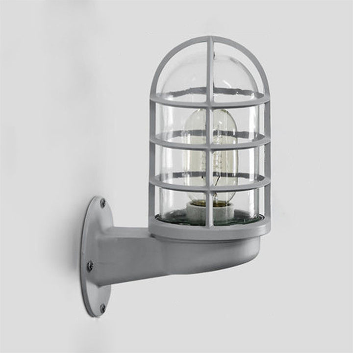 Lisslune | Cylinder Clear Glass Wall Mounted Lamp Industrial Single Bulb Living Room Wall Light in Pink/Blue/Green with Cage
