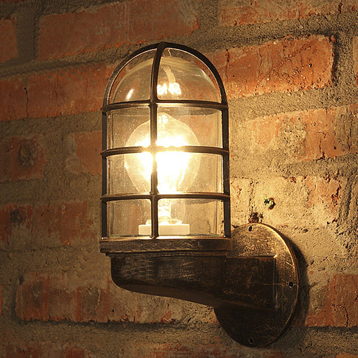Lisslune | Cylinder Clear Glass Wall Mounted Lamp Industrial Single Bulb Living Room Wall Light in Pink/Blue/Green with Cage