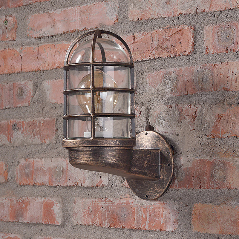Lisslune | Cylinder Clear Glass Wall Mounted Lamp Industrial Single Bulb Living Room Wall Light in Pink/Blue/Green with Cage
