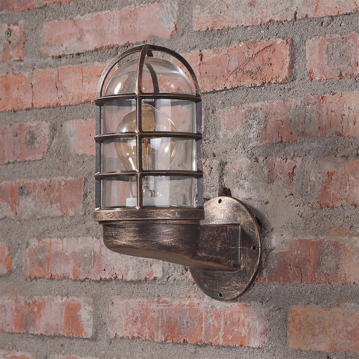 Lisslune | Cylinder Clear Glass Wall Mounted Lamp Industrial Single Bulb Living Room Wall Light in Pink/Blue/Green with Cage