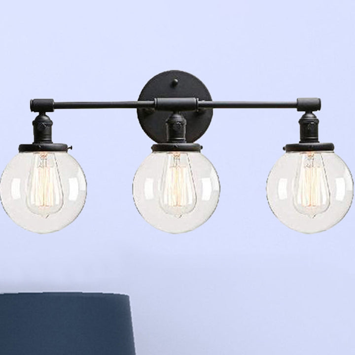 Lisslune | Black 3 Light Wall Lamp Industrial Clear Glass Bubble Shade Lighting Fixture for Outdoor Areas