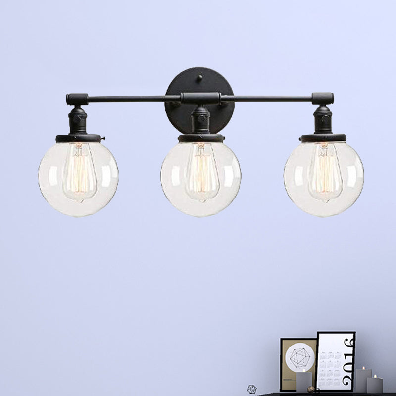 Lisslune | Black 3 Light Wall Lamp Industrial Clear Glass Bubble Shade Lighting Fixture for Outdoor Areas
