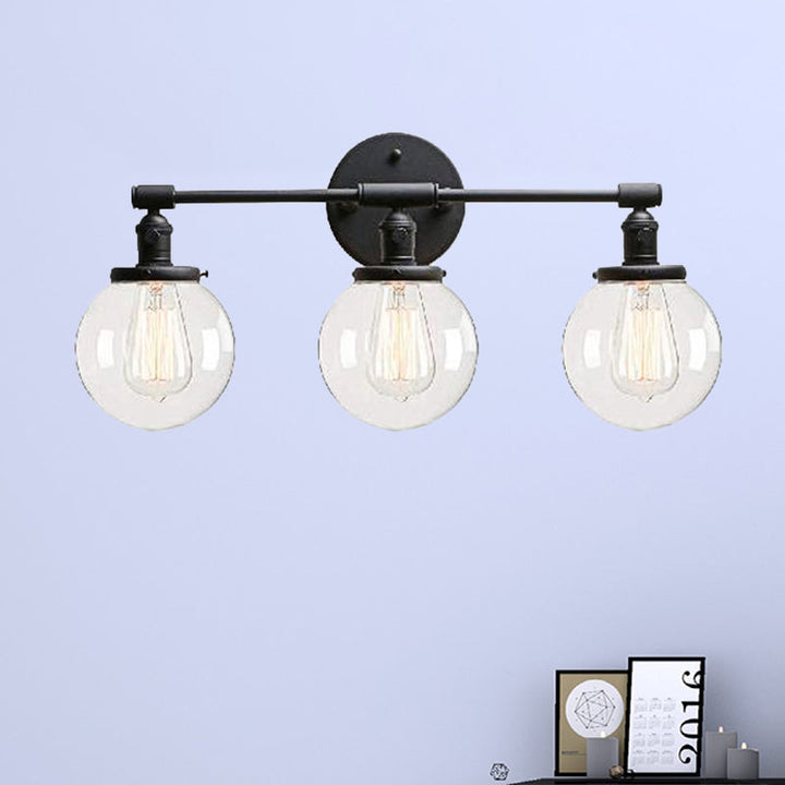 Lisslune | Black 3 Light Wall Lamp Industrial Clear Glass Bubble Shade Lighting Fixture for Outdoor Areas