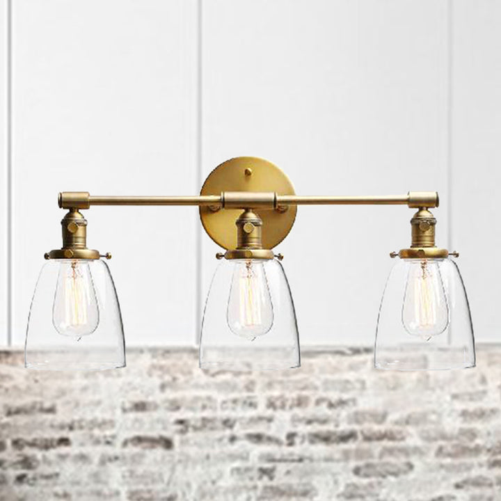 Lisslune | 3-Bulb Cone Wall Mount Light Fixture Industrial Brass Clear Glass Lighting for Restaurant