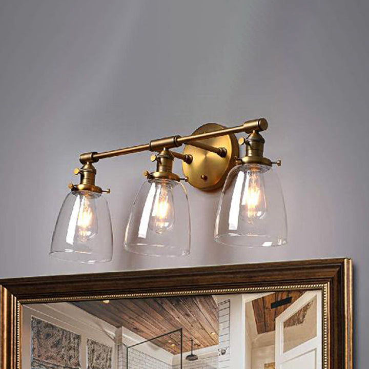 Lisslune | 3-Bulb Cone Wall Mount Light Fixture Industrial Brass Clear Glass Lighting for Restaurant