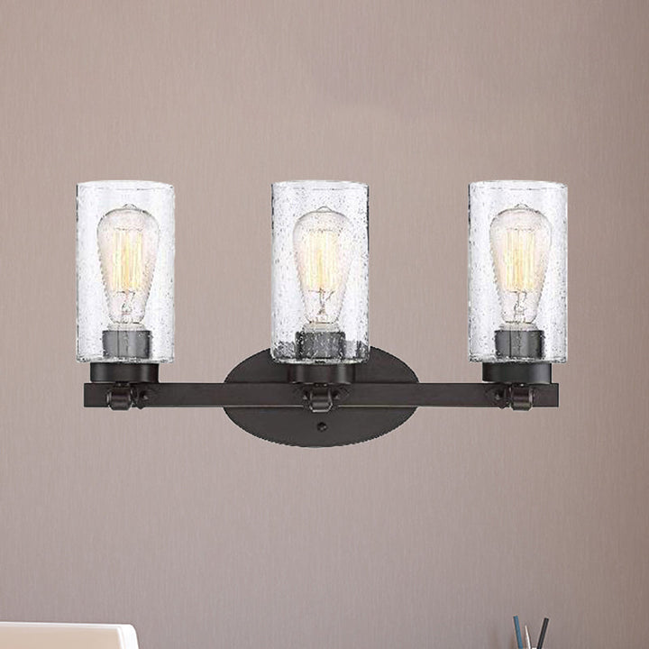 Lisslune | 3-Bulb Seed Glass Wall Light Industry Black Cylinder Dining Room Wall Lamp in Clear