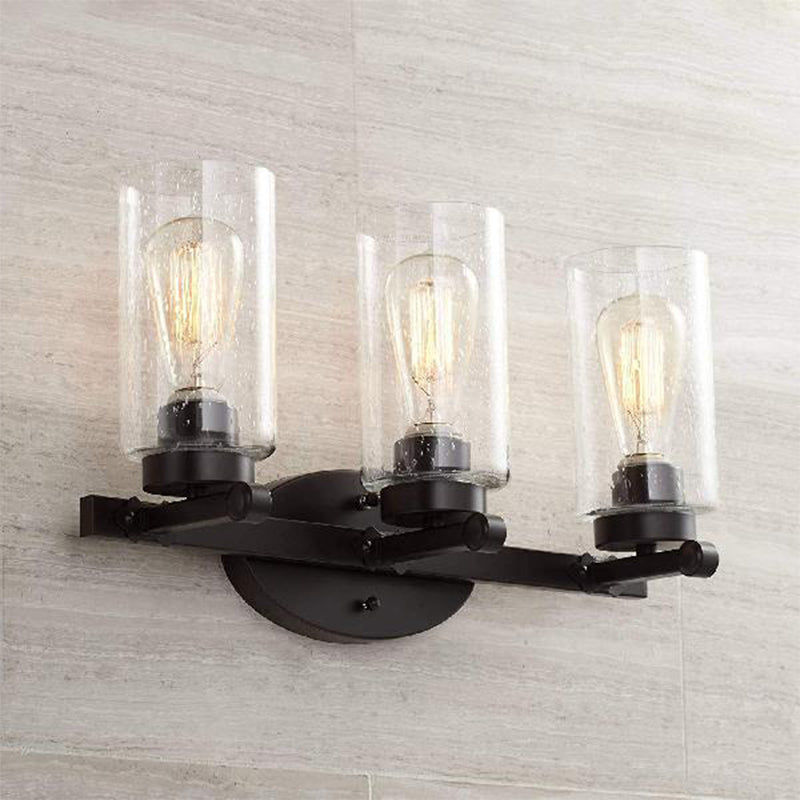 Lisslune | 3-Bulb Seed Glass Wall Light Industry Black Cylinder Dining Room Wall Lamp in Clear