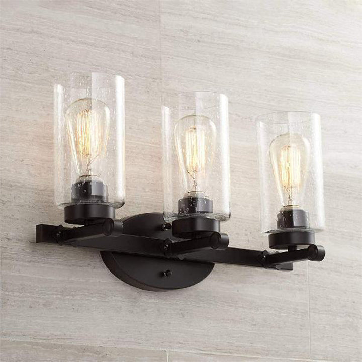 Lisslune | 3-Bulb Seed Glass Wall Light Industry Black Cylinder Dining Room Wall Lamp in Clear