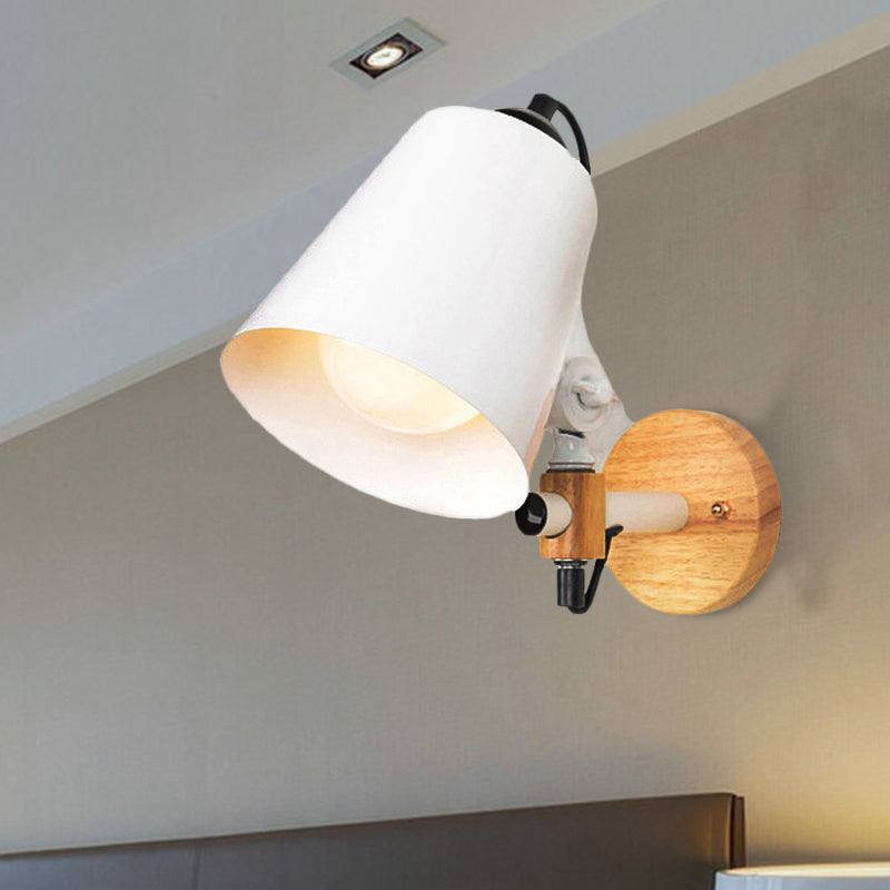 Lisslune | Bucket Shade Metal Wall Lamp Modernism 1 Light Hallway Wall Mounted Light with Wooden Back Plate in Black/White