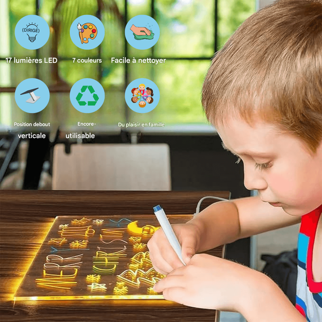 Lisslune | Kiddli LED Drawing Board – Reusable Writing Board with Light Pen