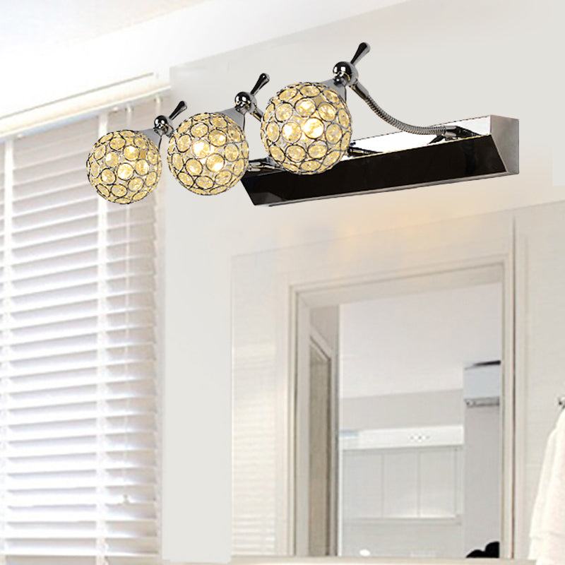 Lisslune | Orbit Wall Light Sconce Modernist Stylish Clear Crystal 3/4 Lights Black Surface Cosmetic Mirror Light, Warm/White Light