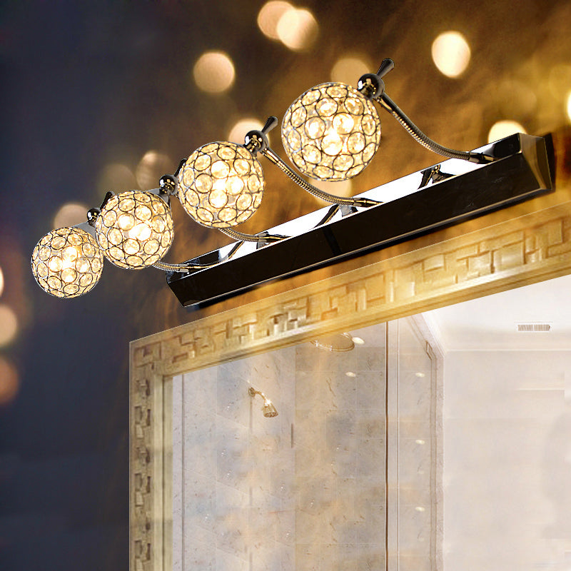 Lisslune | Orbit Wall Light Sconce Modernist Stylish Clear Crystal 3/4 Lights Black Surface Cosmetic Mirror Light, Warm/White Light