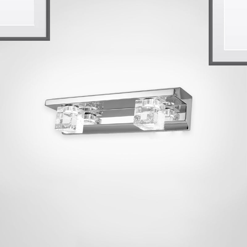 Lisslune | Clear Crystal Cube Wall Sconce Modern Style 3 Heads Silver Finish Vanity Light Fixture in Warm/White Light, 12.5"/18" B