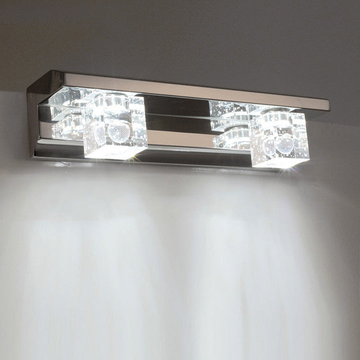 Lisslune | Clear Crystal Cube Wall Sconce Modern Style 3 Heads Silver Finish Vanity Light Fixture in Warm/White Light, 12.5"/18" B