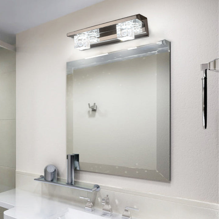 Lisslune | Clear Crystal Cube Wall Sconce Modern Style 3 Heads Silver Finish Vanity Light Fixture in Warm/White Light, 12.5"/18" B