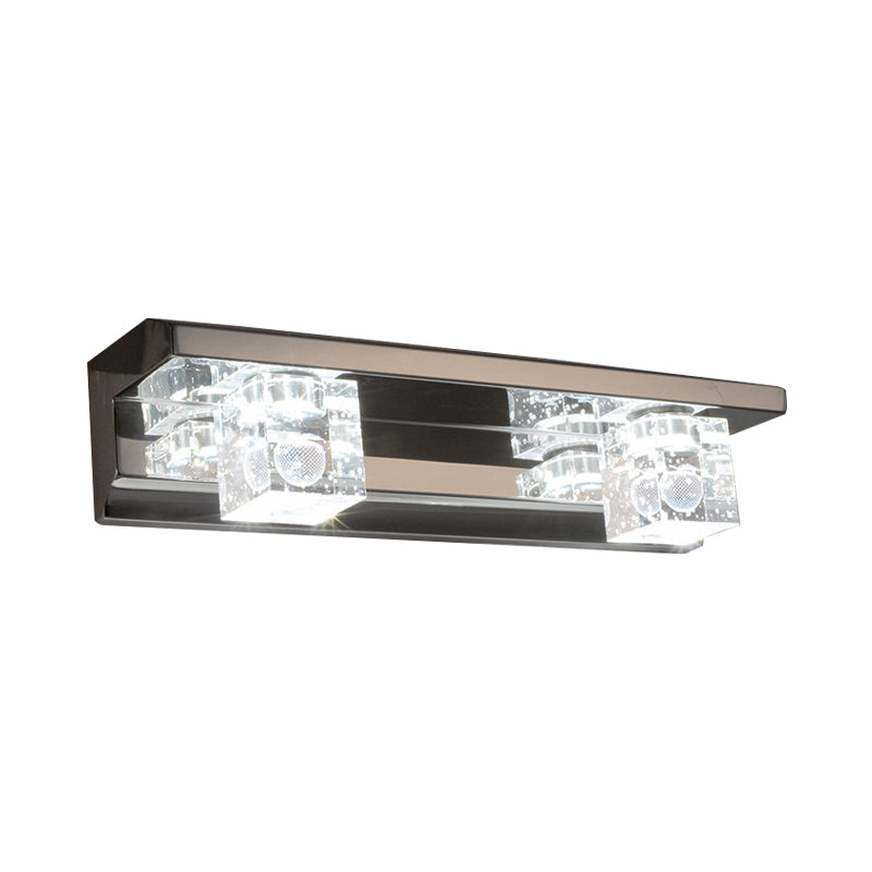 Lisslune | Clear Crystal Cube Wall Sconce Modern Style 3 Heads Silver Finish Vanity Light Fixture in Warm/White Light, 12.5"/18" B