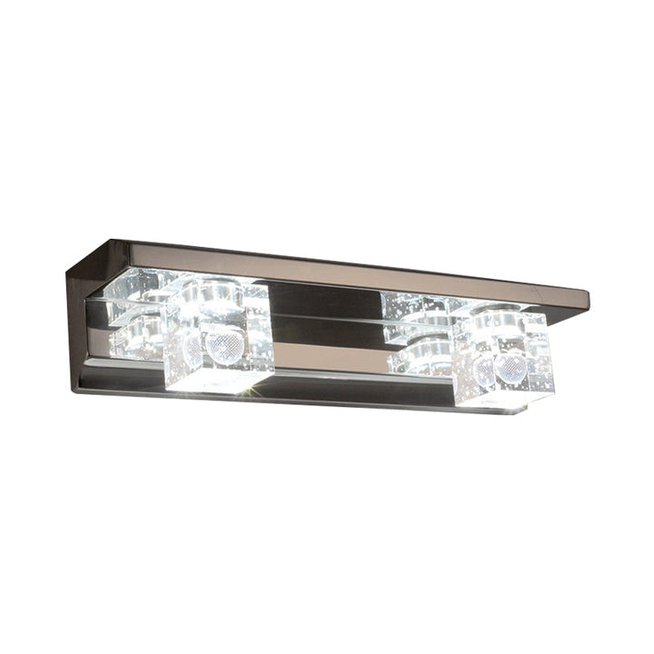 Lisslune | Clear Crystal Cube Wall Sconce Modern Style 3 Heads Silver Finish Vanity Light Fixture in Warm/White Light, 12.5"/18" B
