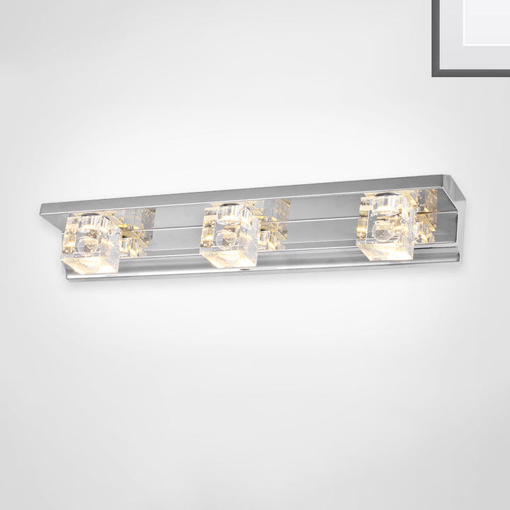 Lisslune | Clear Crystal Cube Wall Sconce Modern Style 3 Heads Silver Finish Vanity Light Fixture in Warm/White Light, 12.5"/18" B