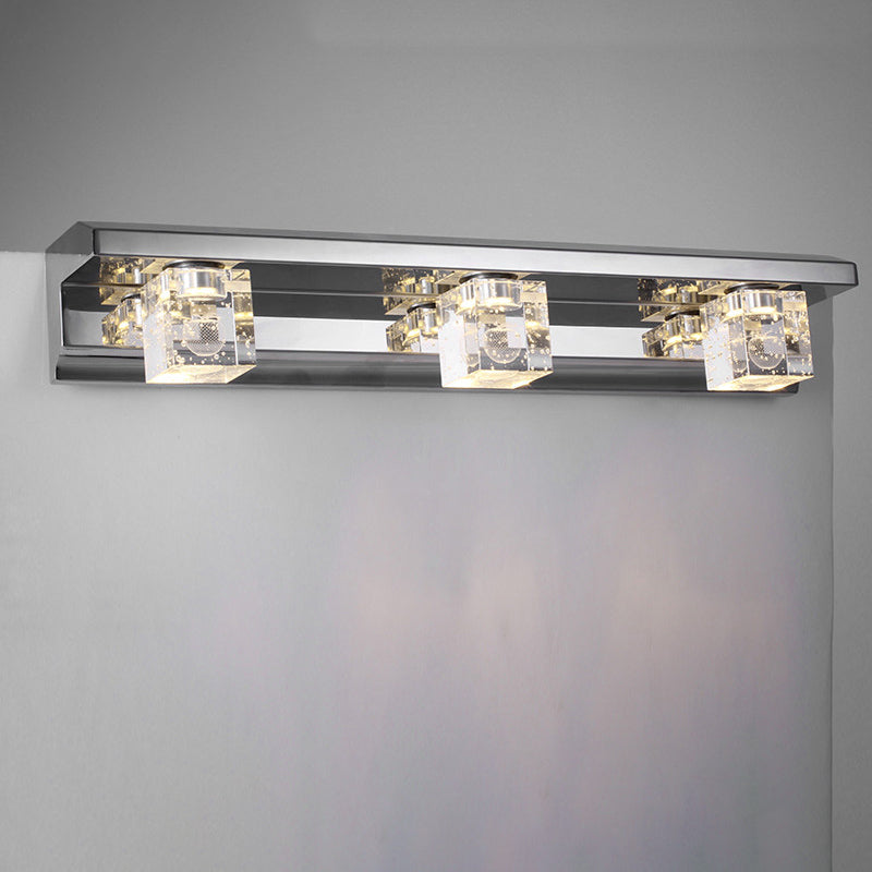 Lisslune | Clear Crystal Cube Wall Sconce Modern Style 3 Heads Silver Finish Vanity Light Fixture in Warm/White Light, 12.5"/18" B